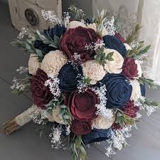 Maybe you would like to learn more about one of these? Navy Burgundy And Ivory Sola Wood Flower Bouquet With Etsy
