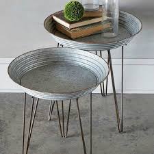 Round Galvanized Metal Tray Table Set Of 2 Galvanized Metal Decor Galvanized Tray Decor Tray Table Decor