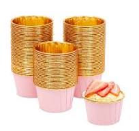 100 Pack Gold Aluminum Foil Cupcake Liners, 2.75x1.5-Inch Pink Colored  Baking Cups for Muffins and Baked Desserts, Small Goodie Containers for  Loose ...