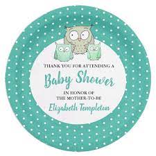 Cute Teal Gender Neutral Owl Baby Shower Paper Plate Zazzle Com Baby Shower Paper Owl Baby Shower Owl Baby Shower Theme