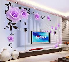 3d Wallpaper European Purple Roses Large Mural Living Room Tv Background Unbranded Wall Paint Designs Wall Painting Wall Wallpaper
