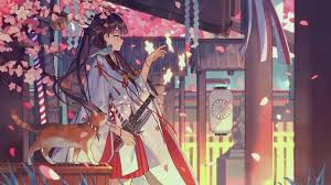 Cherry blossom aesthetic anime art cherry blossom tree in full bloom on a cliff surrounded by smoking, flowing lava during a cloudy sunset. Anime Girl Kimono Cherry Blossom Live Wallpaper Wallpaperwaifu