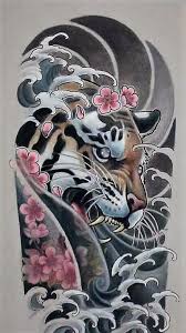 Tiger Cherry Blossom Waves Japanese Tattoo Designs Sleeve Tattoos Oriental Tattoo