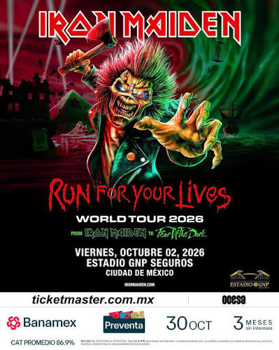 Iron Maiden vuelve a México en 2026 🔥🇲🇽 2 de octubre, Estadio GNP Ciudad  de México Preventa Banamex — 30 de octubre a través de Ticketmaster