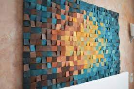 The Universe Wood Wall Art In Navy Blue Yellow Orange Brown Etsy Wood Wall Art Geometric Wall Art Etsy Wall Art