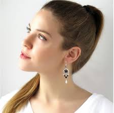 Swarovski Crystal Drop Earrings, Handmade Silver Statement Jewelry, Black  and White Beaded, Unique Special Occasion Accessory