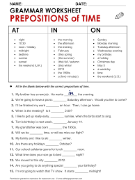 English Grammar Worksheet Prepositions Of Time At In On Http Www Allthingsgrammar Com Ti Preposicoes Em Ingles Exercicios De Ingles Licoes De Gramatica