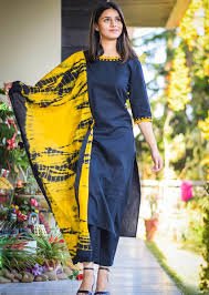 Black And Yellow Suit Design Black Straight Kurta With Pants And Dupatta Simple Kurti Designs Designer Kurti Patterns Silk Kurti Designs