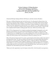 Written Testimony of William Bourdeau House Natural Resources Committee's  Water, Oceans, and Wildlife Subcommittee Hearing