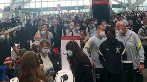 There's no way around the delays at the border because border force officers will have to check the covid status of all arrivals. Heathrow Airport Passengers Stuck In Long Queues As Security Staff Are Told To Self Isolate Uk News Sky News