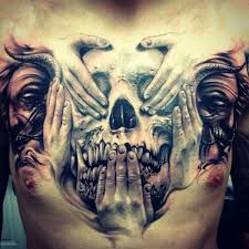 See No Evil Hear No Evil Speak No Evil Hand And Skull 3d Tattoo Cool Chest Tattoos 3d Tattoo Tattoos