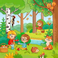 Has been added to your cart. Picnic In The Forest With Children Art Drawings For Kids Cartoon Styles Drawing For Kids