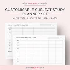 Weekly Student Subject Planner Study Timetable Organiser Agenda College School University Planner Insert Instant Download Study Planner Planner Study Printables