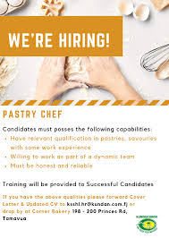I enjoy the many challenges of working as a pastry cook including creating appetising dessert menus and putting in the extra effort to keep customers happy and . We Re Looking For 2 Pastry Chef To The Corner Bakery Facebook