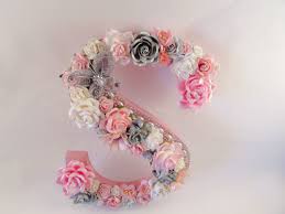 Custom Name Letter Floral Letter S Nursery Letter Pink Flower Letter Grey Nursery Letter Valentine Floral Letters Flower Letters White Paper Flowers