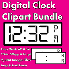 Digital Clock Clipart Bundle Every Minute Am Pm Small Large Sizes Clock Clipart Digital Clocks Digital