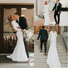 Women 2019 long sleeve mermaid wedding dress. New Simple Mermaid Wedding Dresses Boat Neck Long Sleeves Zipper Satin Plus Size Wedding Dress Bridal Gowns Custom Vestidos De Mariee From Elegantdress009 102 73 Dhgate Com