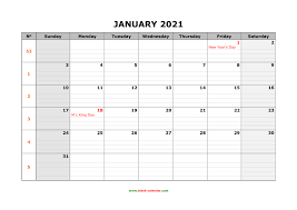 Free Download Printable Calendar 2021 Large Box Grid Space For Notes