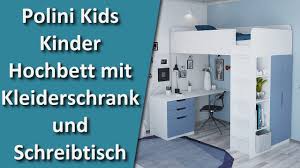 Da sich kinder auch gerne höhlen bauen, lässt sich der raum unter dem hochbett mittels vorhängen schließen. Polini Kids Kinder Hochbett Mit Kleiderschrank Und Schreibtisch Alles In Einem Mobel Set Fur Kinder Youtube