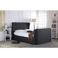 Wingback bed tufted extra tall custom headboard upholstered curved platform frame crystal button california king queen full twin custom made. Avebury Grey Fabric Wing Back Ottoman Tv Bed Deluxe Home Interiors
