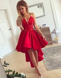 Red Satin Prom Dresses A Line High Low Sleeveless Evening Dresses Spaghetti Straps Fo Pageant Dresses For Teens Red Homecoming Dresses Homecoming Dresses Short