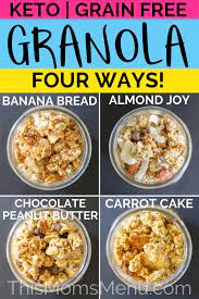 Homemade Granola 4 Ways Keto And Grain Free Recipe Keto Granola Low Carb Recipes Dessert Low Carb Breakfast Recipes