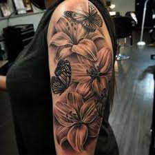 Lilies And Butterflies Tattoo By Joannakayart Lily Tattoo Sleeve Stylist Tattoos Flower Tattoo Shoulder