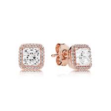Item added to home try on. Pandora 14k Rose Gold Plated Square Sparkle Halo Stud Earrings Smyth Jewelers