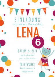 Einladungskarte Zum 6 Geburtstag Mit Frohlicher Katze Und Bunten Konfetti 6geburtstag Einladung Kinder Kinderfeestje Verjaardagsuitnodiging Kinderfeestjes