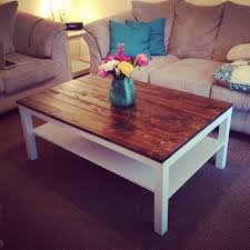 This Is A Cool Ikea Hack Buy One Of The Plain Cheap Lack Coffee Tables And Secure Stained Cedar Planks To The Top Furniture Dekor Ikea Mobel Diy Deko Ideen