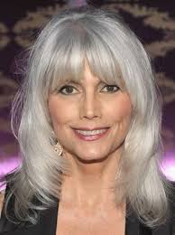 Silver Lady Shoulder Length Wavy With Bangs Synthetic Wigs Grey Hair With Bangs Long Gray Hair Grey Hair Paint