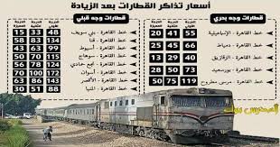 اسعار تذاكر القطارات الجديدة 2018 بعد الزيادة من الوجه البحري للوجه القبلي ومن الوجه القبلي للوجه البحري جميع المحافظات القاهرة الاسكندرية المنيا أسيوط أسوان الأقصر قنا سوهاج