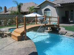 Relaxed and enjoyed of garden holiday village. Pool Bridges Or Step Bridges Pool Bridge Backyard Pool Designs Swimming Pools