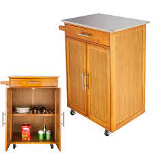Crosley stainless top rolling portable kitchen cart/island in white. Kitchen Dining Bar Rolling Wood Kitchen Island Trolley Cart Stainle Top Storage Cabinet Utility New Home Garden
