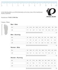 Pearl Izumi Cycling Shoes Size Chart Www Bedowntowndaytona Com