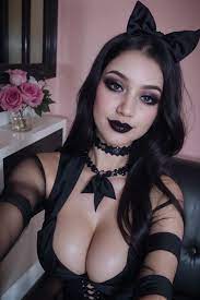 women, cleavage, goths, TheRRRealist, big boobs, looking at viewer,  smiling, lipstick, long hair, gothic lolita, AI art, Stable Diffusion,  selfies, realistic, digital art, portrait display, black hair, choker, hair  bows | 1024x1536