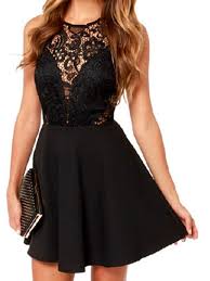 Black Sheer Lace Panel Sleeveless A Line Dress Choies Com Mini Vestidos Pretos Vestidos Mini Vestidos