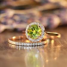 Petite Diamond Peridot Wedding Ring Set In 14k Rose Gold 7x7mm Gemstone Peridot Engagement Ri Peridot Engagement Rings Peridot Jewelry Beautiful Wedding Rings