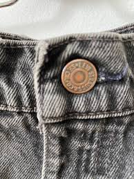 SantaMonicaThreads Black Levi Shorts, Vintage Jeans 550, Levi Cutoff Frayed, Peace Sign French Words Embroidered Jeans Shorts for Women, Size 34, Daisy Dukes