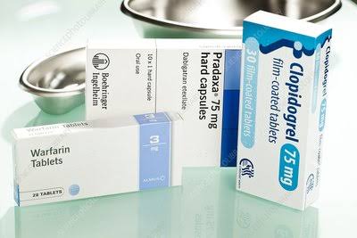 Warfarin, Pradaxa and Clopidogrel drugs - Stock Image - C013/5769 - Science  Photo Library