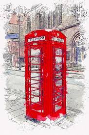 The early telephone booths were manufactured from wood with ornate trim and design. English Traditional Telephone Booth Watercolor By Ahmet Asar Painting By Celestial Images