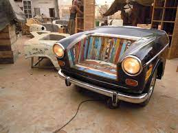 A One Of A Kind Car Bench Made In India From The Front Of An Old Car And Reclaimed Wood For The Bench Car Furniture Car Part Furniture Automotive Furniture
