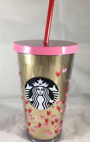 You'll receive email and feed alerts when new items arrive. New Starbucks Valentines Day Cold Cup Gold Pink Hearts Black 16 Oz Acrylic Starbucks Valentines Starbucks Mugs Starbucks Coffee Drinks