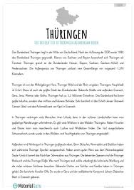 Arbeitsblatt Lesetext Uber Thuringen Bundesland Lesen Sachkunde