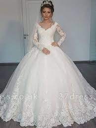 Court Train Tulle Ball Gown V Neck Long Sleeves Wedding Dresses Uk Online Wedding Dress Lace Ball Gowns Wedding Dress Sleeves