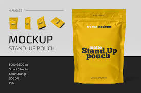 This mockup is displaying a rectangular sachet. Matte Stand Up Pouch Mockup Set Creative Photoshop Templates Creative Market