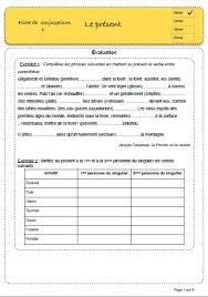 Exercices de conjugaison 5ème classés par temps. Present 6eme Evaluation