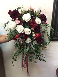 Dahlias Garden Import White Roses Burgundy Red Roses Coffee Bean And Assorted Eucalyptus Fo Red Bouquet Wedding Rose Wedding Bouquet Burgundy And Blush Wedding