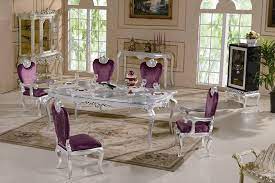 New Classic Dining Room Furnitures Silver Leaf Gilding Luxury Dining Set Free Ship In 2021 Purple Dining Room Classic Dining Room Furniture Luxury Dining Sets