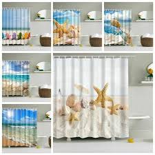 Shower Curtain Beach Ocean Sea Shell Starfish Fishing Net Theme Bathroom Decor Bat Bathroom Shower Curtains Fabric Shower Curtains Beach Theme Shower Curtain